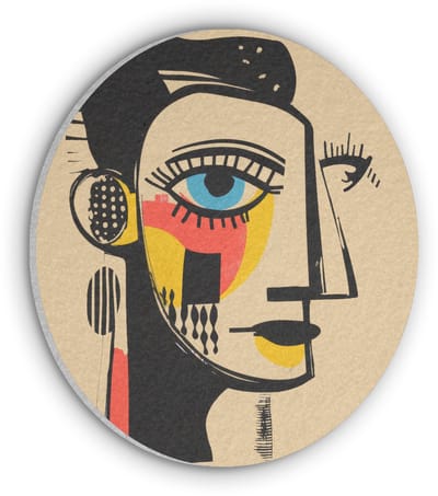 Akoestisch wandpaneel rond 30x30 cm - Vilt schilderij Geometrisch - Felle kleuren - Kubistische stijl - Ronde akoestische panelen - Geluidsdempende wanddecoratie - Geluidsisolatie wandcirkel - Muurdecoratie geluidspanelen