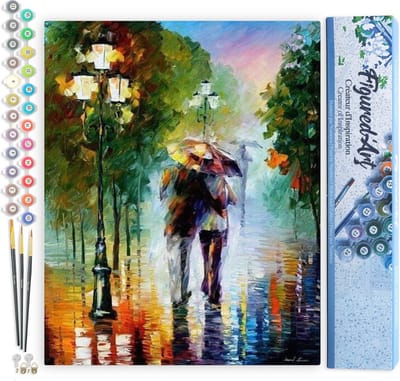 Figured'Art Schilderen op Nummer Volwassenen canvas Romantiek onder de regen - Handwerk acrylverf Kit DIY Compleet - 40x50cm zonder frame
