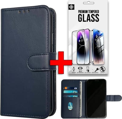Casemania Hoesje Geschikt voor Samsung Galaxy A55 - Blauw + Tempered Glazen Screenprotector - Portemonnee Book Case