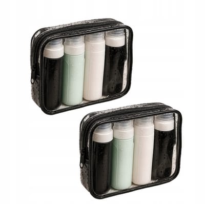 2x Transparante Reis-case met 8x 90ml Vloeistoffen Flesjes - Vliegtuigproof