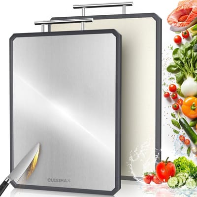 Cuisimax Titanium Snijplank Dubbelzijdig - PFAS-vrij - Met Raspdeel & Sapgeul - Vaatwasserbestendig - Cutting Board - Chopping Board