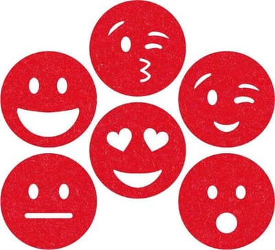 Smileys vilt onderzetters - Rood - 6 stuks - ø 9,5 cm - Tafeldecoratie - Glas onderzetter - Cadeau - Woondecoratie - Tafelbescherming - Onderzetters voor glazen - Keukenbenodigdheden - Woonaccessoires - Tafelaccessoires