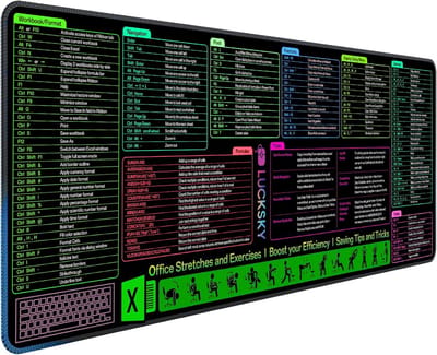 Grote Excel Snelkoppelingen Bureauonderlegger (80x30cm) - XL Cheat Sheet Muismat voor Kantoor en Gaming