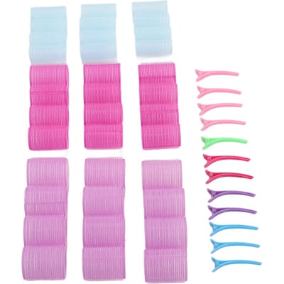 48 pcs Bigoudis Auto-agrippants Sans Chaleur 3 Tailles Forte Tenue Bigoudis de Coiffure avec Pinces Colorées pink