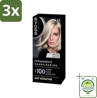 3 x SYOSS - Coloration 9-53 Silver Blush - Haarverf - Grijsdekking - Vermindert Haarbreuk - Grootverpakking - Permanente Haarkleuring - Haarkleur - SYOSS - Grijsdekking - Keratine
