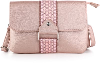 She life style - Champagne roze schoudertasje gemaakt van imitatieleer met een kenmerkende geweven band