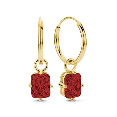 New Bling 9NB-1267 Zilveren Oorringen met hangertje - Kristal - Rechthoek - Rood - 8x6mm - Oorringen - 15x1,5mm -Oorbellen - Zilver - Verguld/Goud op Zilver