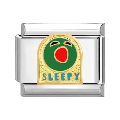 Quiges - Schakel - Bedel - 9mm - charms - Slaperige emoji - Geschikt voor - armband - Schakelarmband - italy bedels armband