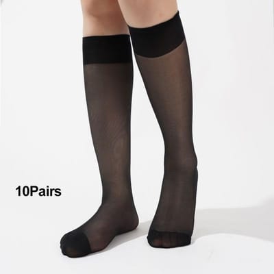 10 Paren Dames Ultra Dunne Nylon Kousen Transparant Elasticiteit Dames Kniekousen Zomer Lange Kousen Voor Meisjes Kous One Size black