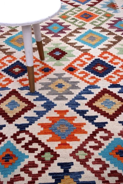 Kleurrijk Tapijt Laagpolig Handgeweven Wollen Vloerkleed - Koho Afghan Kelim 300x203 - 300x203cm- Modern - Woonkamer - Salon - Slaapkamer - Eetkamer
