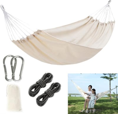 Draagbare Hangmat voor Buiten - Terras, Balkon, Tuin & Kamperen - Comfortabele Hangstoel in Beige - Oxfordstof - Inclusief Opbergtas & Bevestigingsriemen
