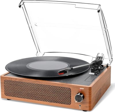 DD® Platenspeler met Speakers - Ingebouwde Speakers - Retro - 37x34x15cm - Donkerbruin