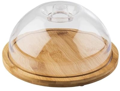 Famanu – Ronde bamboe kaasbel met stolp Ø20,5 cm, serveerplank met afdekhoes – Natuur