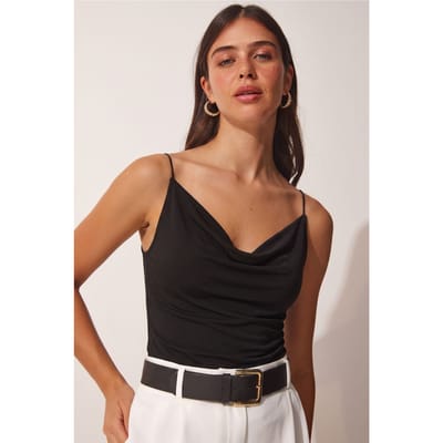 Slim Fit Cowl Neck Mouwloze Blouse