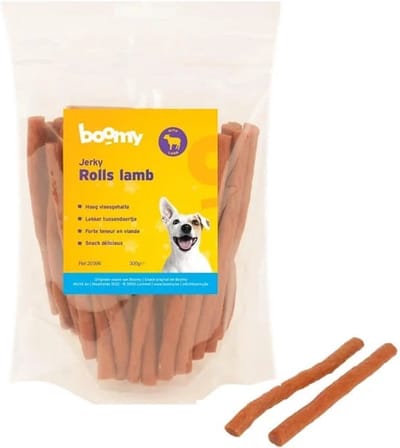 Boomy - Jerky Rolls Lamb - Hondensnoepjes - Glutenvrije hondensnacks - Zachte kauwstaafjes hond - Lam smaak - 300g