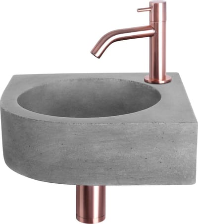 Differnz Cleo Fonteinset - Beton donkergrijs - Kraan gebogen rood koper - 31.5 x 31.5 x 10 cm