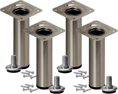 Set van 4 Verstelbare Meubelpoten in Geborsteld Roestvrij Staal, 30 cm Hoog, Belastbaar tot 50 kg per Voet