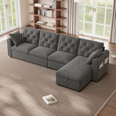 MIVRAY Hoekbank 281 x 132 x 86 cm - Met Opbergruimte En Links Of Rechts Verstelbare Hoek - Voor Woonkamer - Velvet Grijs