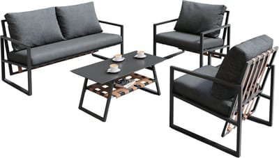 4-delig Tuin Loungeset - Tuinmeubelset - Voor Buitenruimte - Comfortabele Sofa met Tafel & Kussens - Zwart met Afneembare Hoezen
