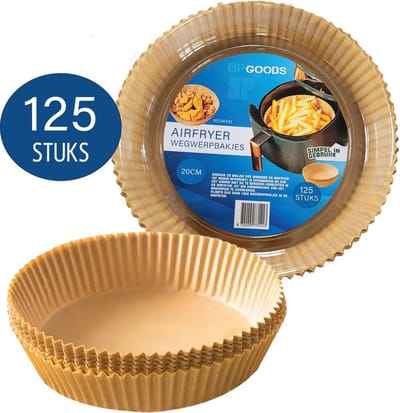 BPgoods® Airfryer Bakpapier - 125 Wegwerpbakjes - Ø 20 cm Rond - Anti-aanbak Bakpapier voor Airfryer, Oven en Magnetron