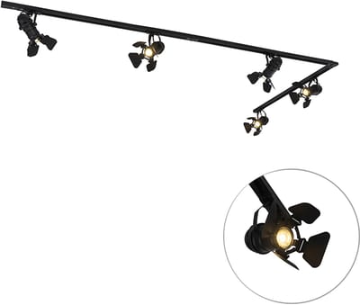 QAZQA movie - Moderne Spot railsysteem verlichting, railverlichting geschikt voor led - 5 lichts - L 300 cm - Zwart - Woonkamer | Slaapkamer | Keuken