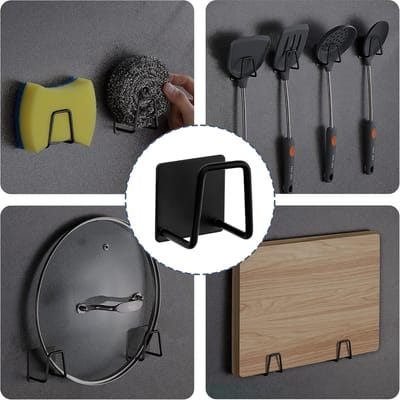longziming -Zelfklevende RVS Sponshouder – 2 Stuks Zwarte Keukenspons Haken – Duurzaam en Praktisch Organizer voor Gootsteen – Ruimtebesparend Keukengerei en Opbergaccessoire