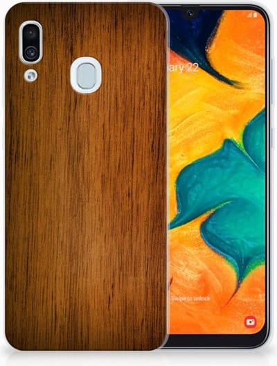 Samsung Galaxy A30 Bumper Hoesje Donker Hout