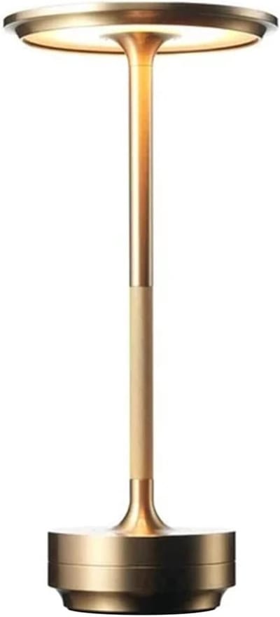 Oplaadbare LED Tafellamp, USB-C, 1800 mAh Dimbare Waterproof Draadloze Sfeerlamp met Touch Bediening, oplaadbare ronde metalen lamp met aanraakbediening, Woonkamer, Restaurant en Bar, goud