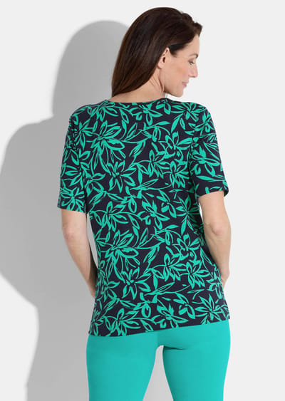 Shirt met diepgetint bloemenmotief - marine / smaragd / gedess. - Gr. 38 van Goldner Fashion