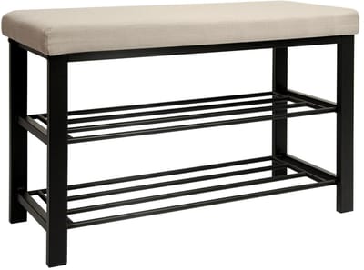 Schoenenbank 81x32x46 Garderobebank Schoenenkast Bankje Schoenenrek met Metalen Frame en Zitvlak