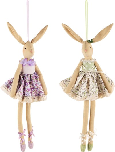 Dekoratief | Hanger bunny, lila/groen, stof, 33cm, set van 2 stuks | A240196