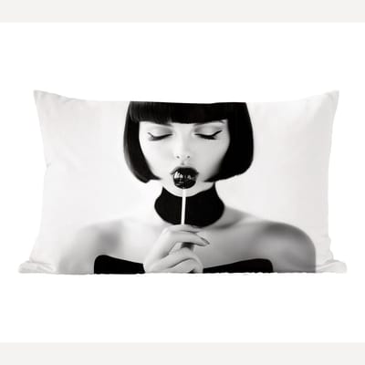 Sierkussens - Kussentjes Woonkamer - 60x40 cm - Vrouw - Lolly - Zwart - Wit