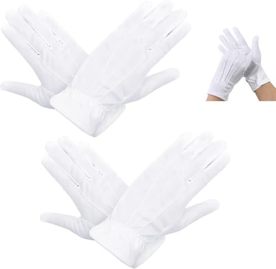 Witte Katoenen Handschoenen voor Formele Gelegenheden, Tuxedo, Parades en Ceremonies - 2 Pairs met 3 Naad Ontwerp