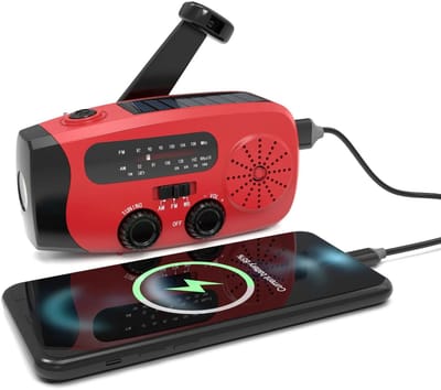 LabelOne Noodradio - Noodradio Solar Opwindbaar - Draagbare Radio - Multifunctioneel - LED-zaklamp - Powerbank - USB oplaadkabel
