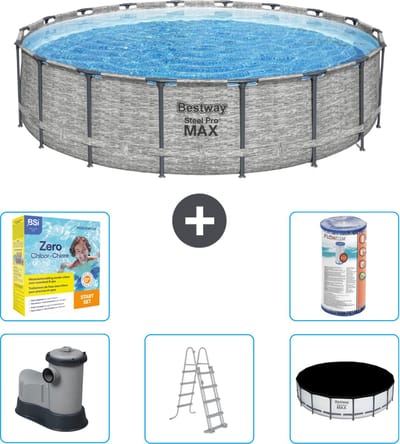 Bestway Rond Steel Pro MAX Zwembad - Steenprint - 549 x 122 - Inclusief Pomp - Ladder - Afdekzeil Onderhoudspakket - Filter