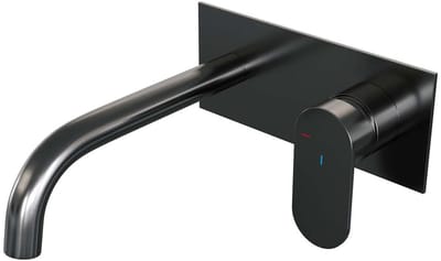 Brauer Gunmetal Edition Inbouw Wastafelmengkraan met Gebogen Uitloop en Afdekplaat Model C1 Gunmetal Geborsteld PVD