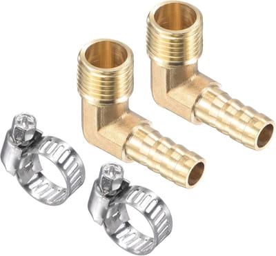 METERXITY 2 stuks messing slangkoppelingen - 90 graden elleboog 8 mm messing buisconnector met slangklemmen van toepassing op water (G1/4 mannelijke schroefdraad)