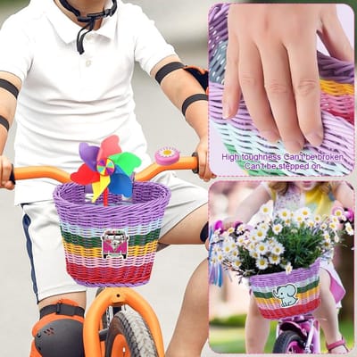 Kinder Fietsmand - Accessoires Set - Fietsplezier Vergroten - Met Stickers Windmolen - 16x16x16 cm - Regenboog
