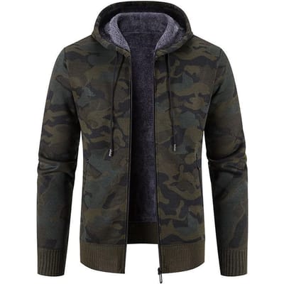 Cardigan Tricoté d'Hiver pour Homme, Poche Zippée avec Veste Pull Camouflage en Velours Épais 4XL black