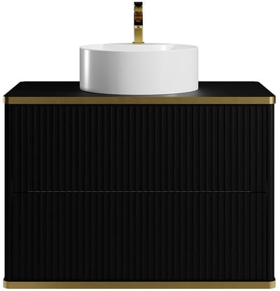 Vente-unique Hangmeubel voor badkamer met ribbels en goudkleurige rand met opbouwwastafel - Zwart - 80 cm - KELIZA