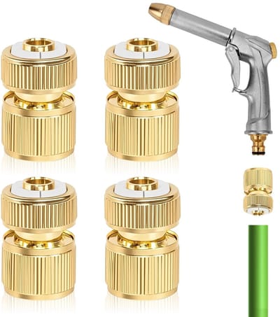 Dailygoods- Slangconnector 1/2 Inch - Messing Slangkoppeling - Tuinslang Connector - Snelkoppeling Set - 4 Stuks - Eenvoudig te Installeren - Tuinslangconnector