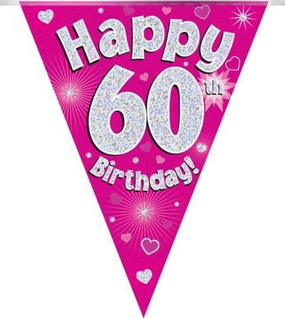 Oaktree - Vlaggenlijn Roze Happy 60th Birthday (4 meter)