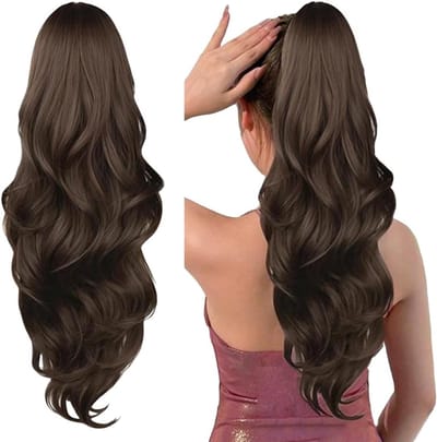Lange Golvende Krullende Haarstuk voor Ponytail - Synthetische Haarextensions met Treksysteem en Draagcomfort