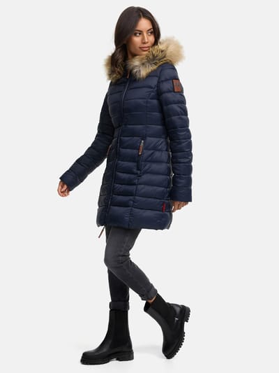 Marikoo damesjas Rose met gewatteerd design & afneembare imitatiebontkraag
