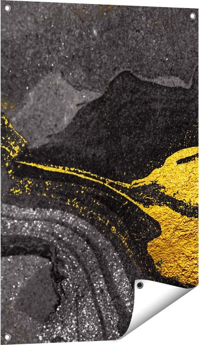 Gards Tuinposter Abstracte Kunst - Zwart Gouden Marmer - 60x90 cm - Tuindoek - Tuindecoratie - Wanddecoratie buiten - Tuinschilderij