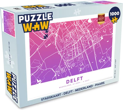 Puzzel Stadskaart - Delft - Nederland - Paars - Legpuzzel - Puzzel 1000 stukjes volwassenen - Plattegrond