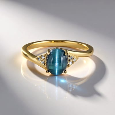 Cavill - Gouden Ring 14K - Ovale Kattenoog Indigoliet 1,843 ct - SI1 Diamanten Pavé 0,033 ct - Luxe Elegant Sieraad - Speciale Gelegenheid - Ringen