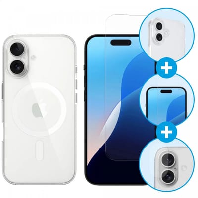Hoesje + Camera & Screenprotector Geschikt voor iPhone 16 - Back Cover Compatibel met MagSafe - Case Schokbestendig Doorzichtig + 9H Tempered Glass & Camera Lens Protector - 360° Bescherming