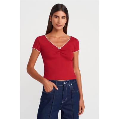 Dames Katoenen Crop Blouse met Volants