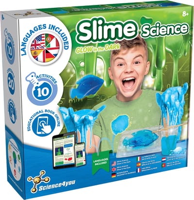 Science4you - Slime-fabriek voor kinderen + 8 jaar - wetenschappelijke slijmset met 10 experimenten voor kinderen: slijm brandt in het donker, chemielaboratorium, educatief spel kinderen 8 jaar